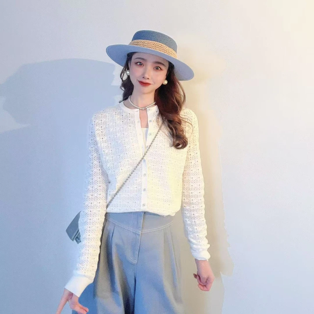 GIRDEAR/哥弟春装新品镂空白月光网状百搭显瘦开衫148016