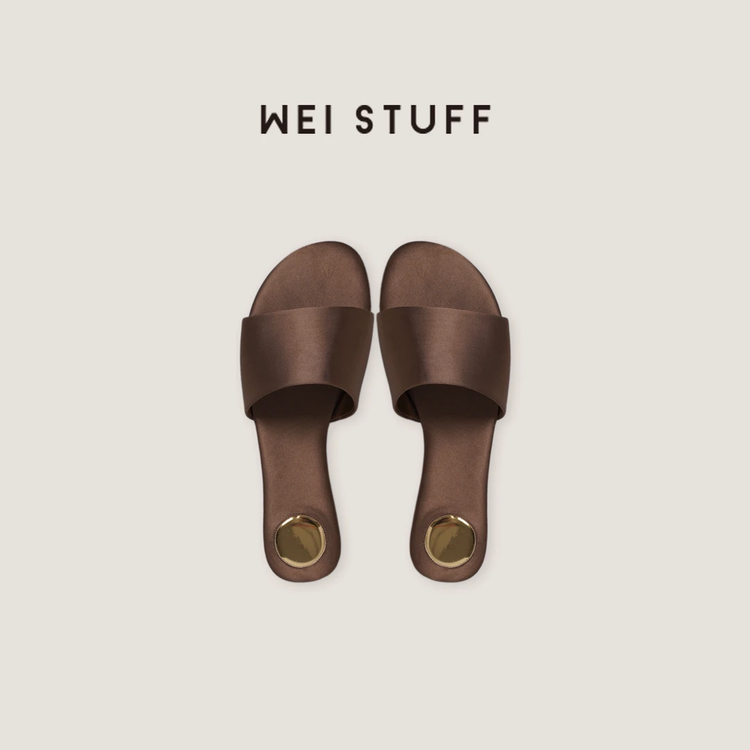 春季两色法式气质时尚简约圆头平底一字拖拖鞋 8844.