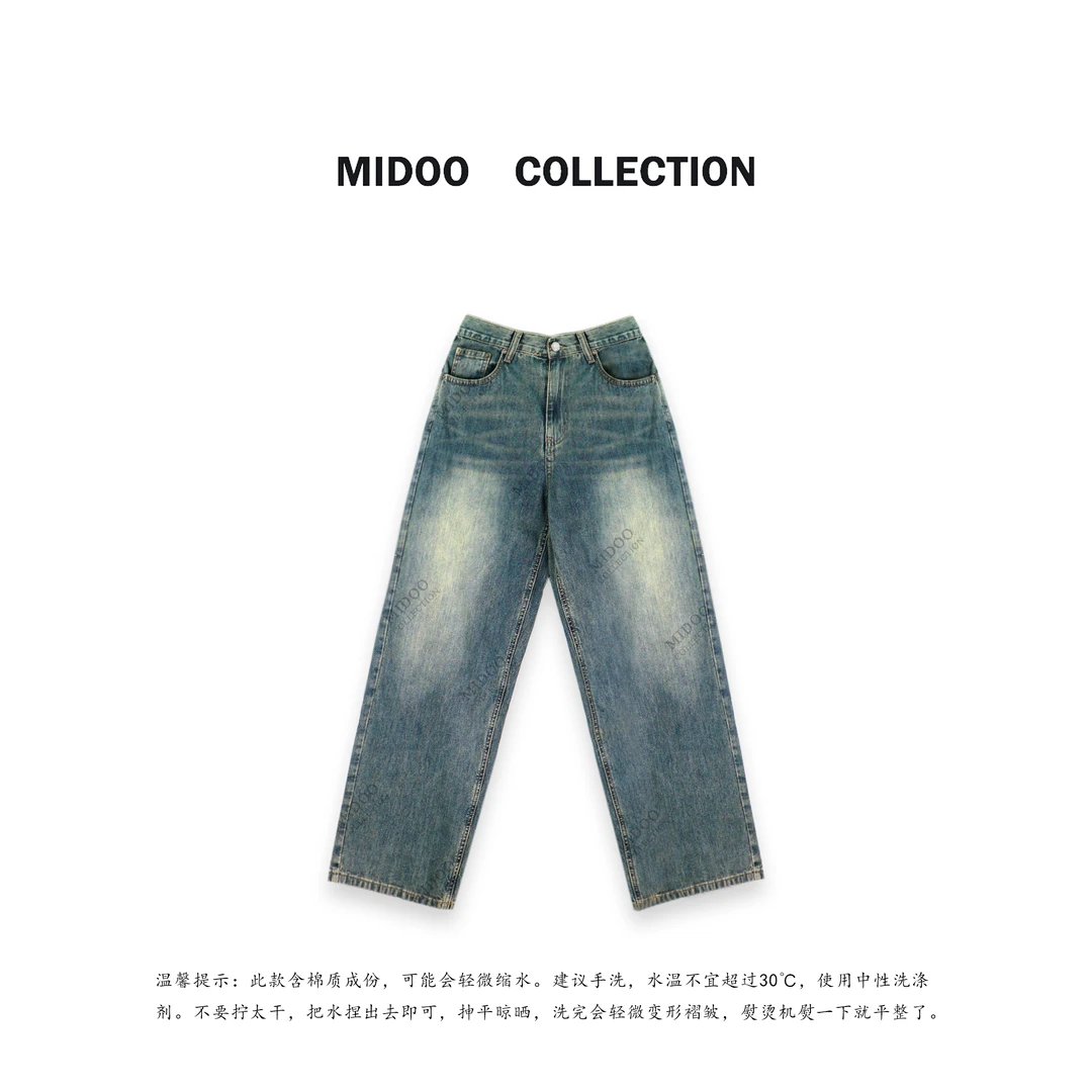 MIDOO ‘敲显瘦细腿’竖条纹复古牛仔直筒裤