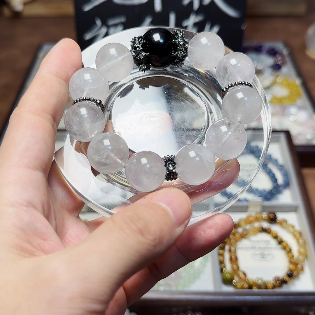 水晶手链合金大卡灰兔毛