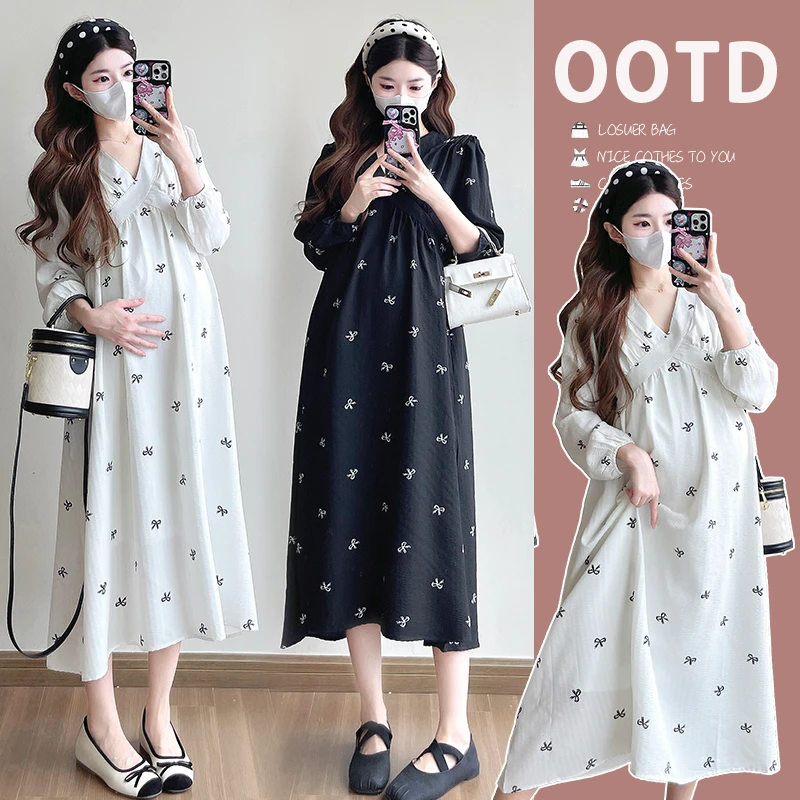 MIMI~2025春新款孕妇装碎花法式显瘦高级感中长款气质连衣裙