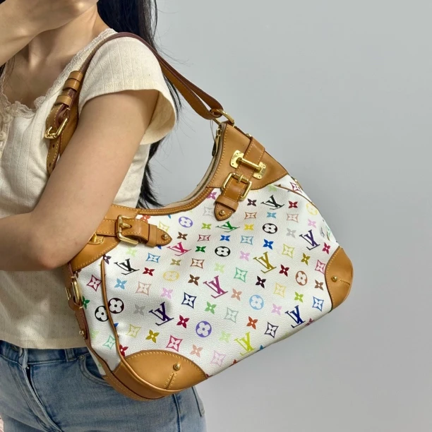 95新 LouisVuitton/路易威登 白三彩南瓜包原皮二手/香香
