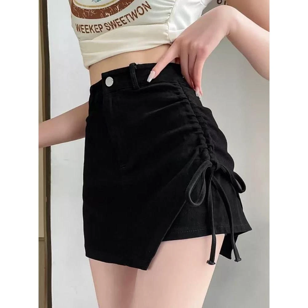 黑色短裤女夏季新款高腰显瘦小个子外穿辣妹不规则设计感裙居家
