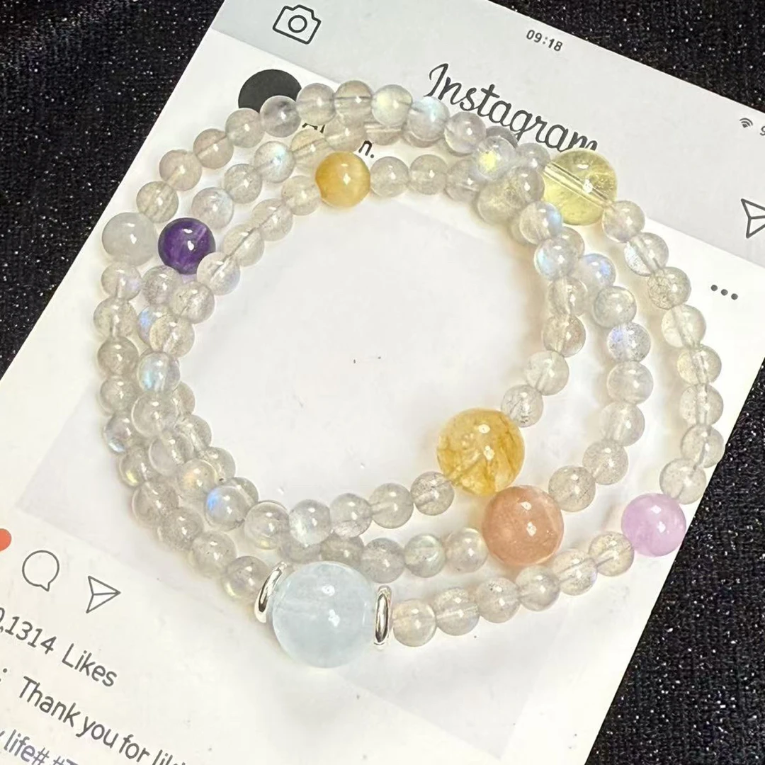 【悠山山珠宝】Y256灰月光三圈多宝