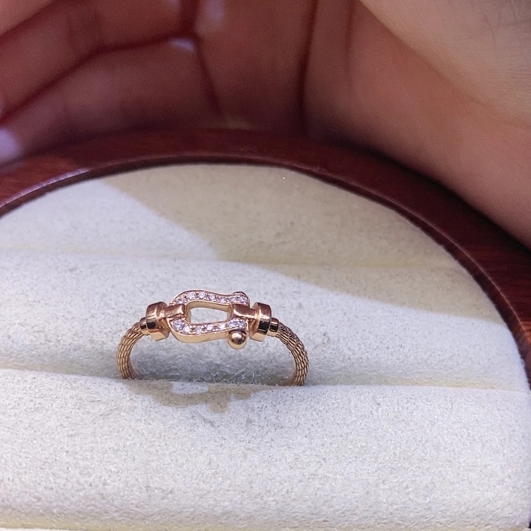 钻石戒指/指环18K金镶嵌小马蹄戒指k玫14