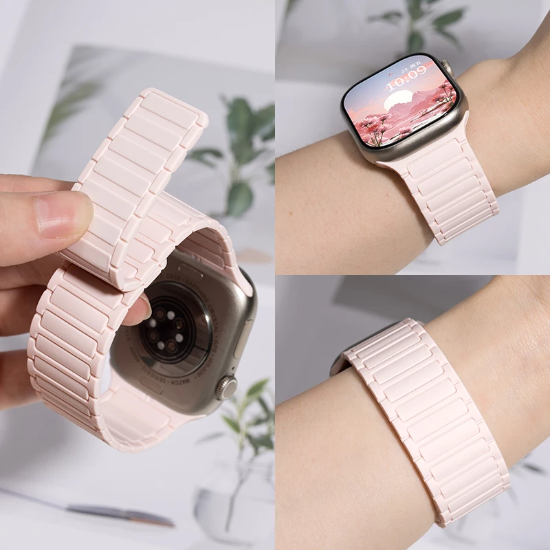 适用苹果手表s10/11表带硅胶applewatch9工字磁吸8iwatch表带男女