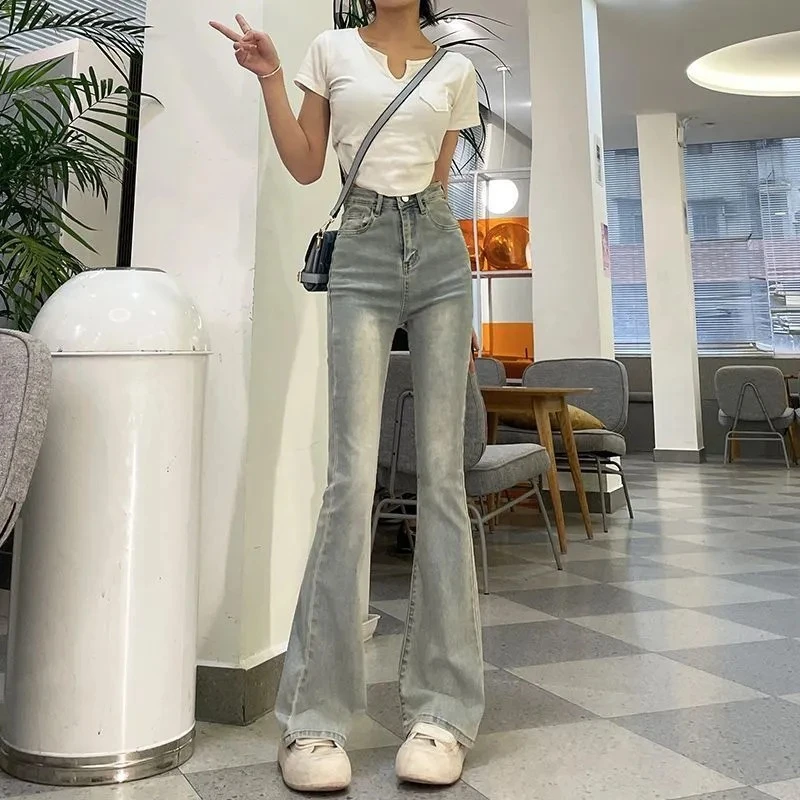 奥莱撤柜款【闪电仓爆款】美式复古黄泥色微喇叭牛仔裤女宽松