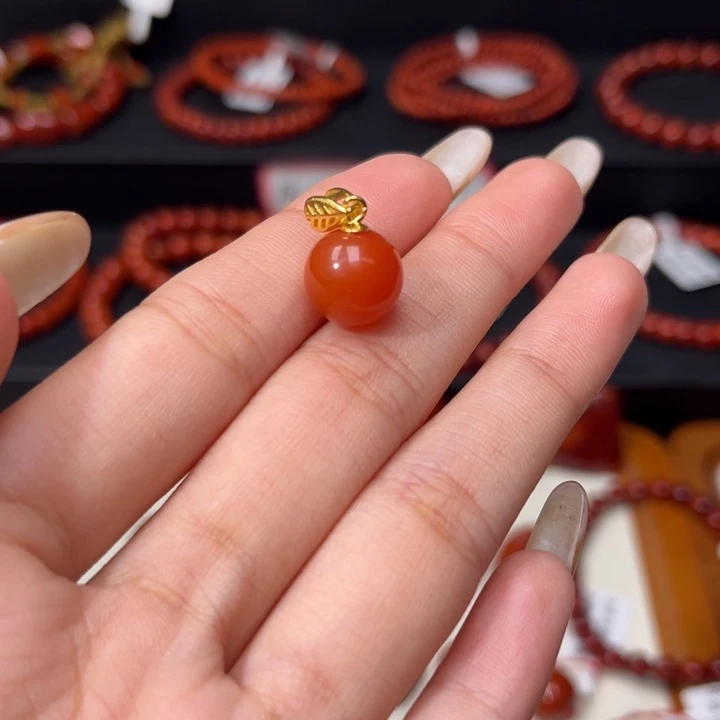 南红玛瑙银S925镶嵌颈饰樱桃红吊坠10.5+mm