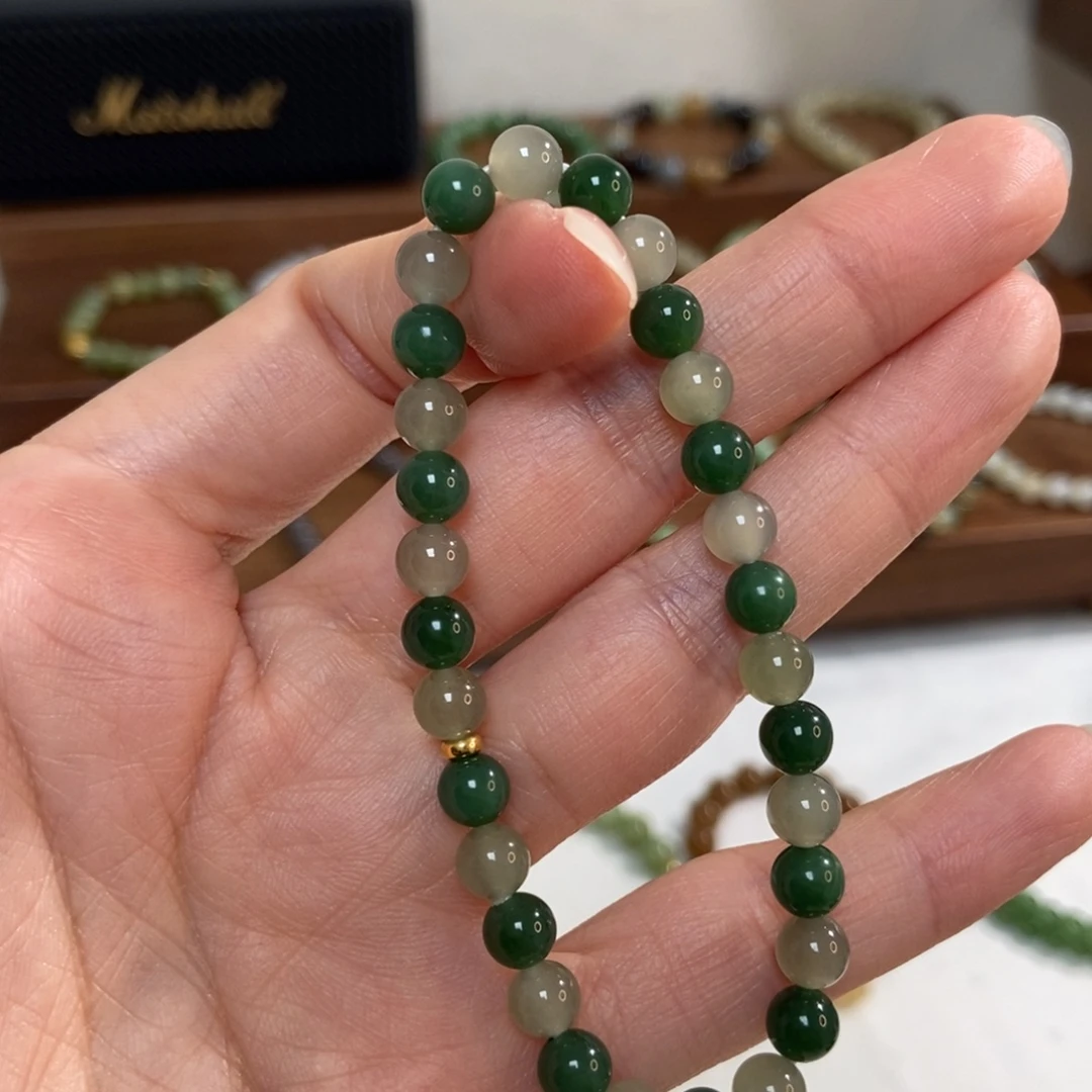 和田玉银S925镶嵌手链福利6mm双拼