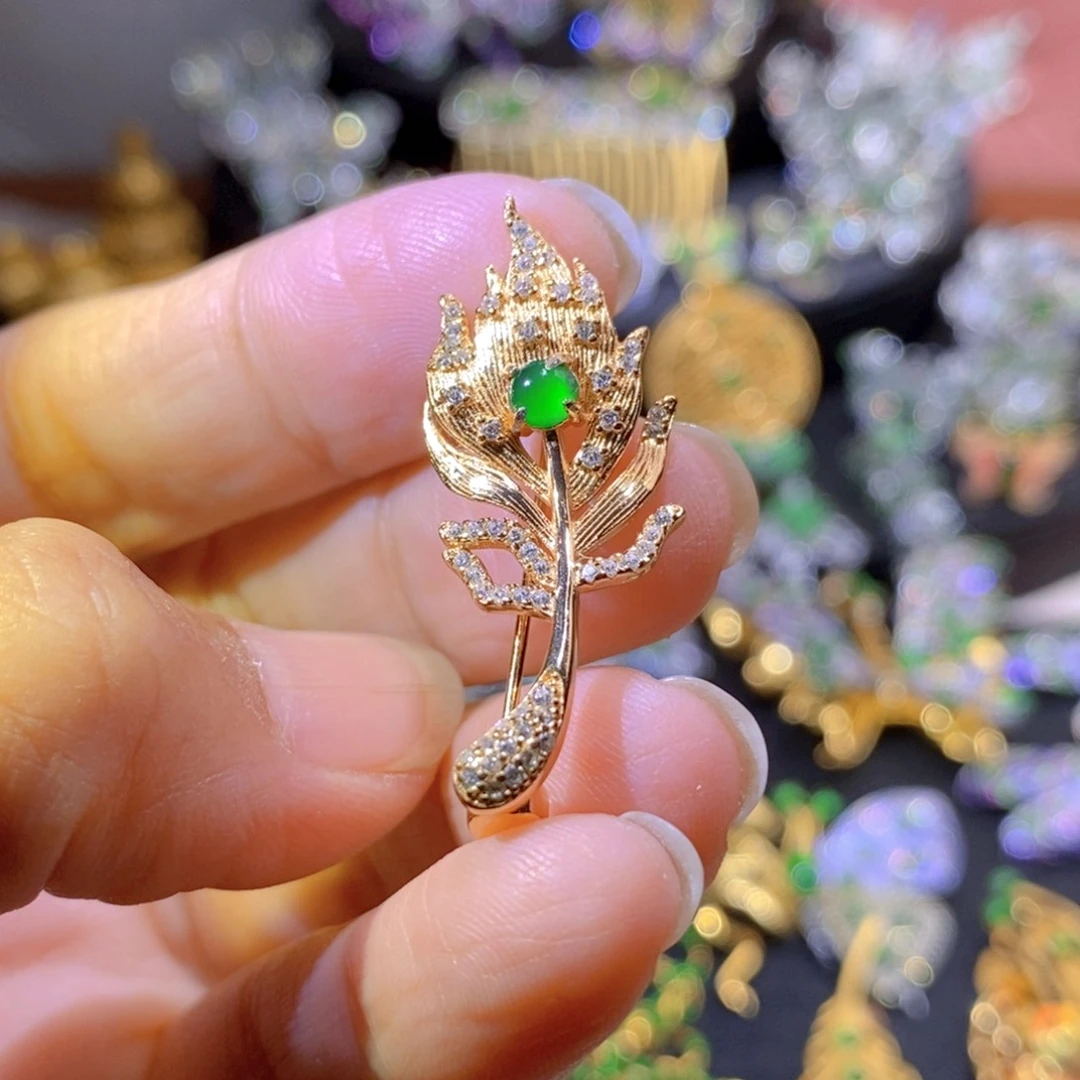 吊坠(不含链)银S925镶嵌翡翠