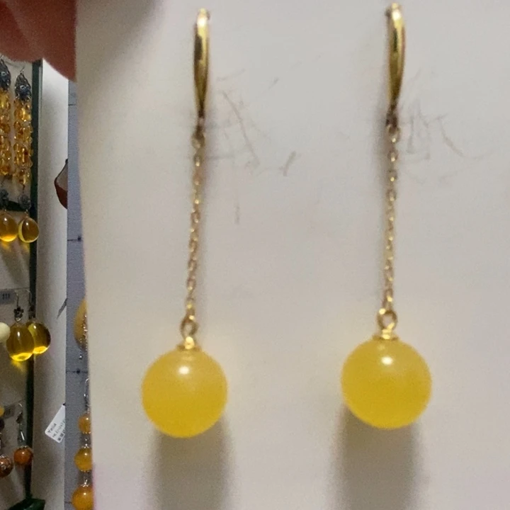 蜜蜡耳饰银S925镶嵌蜜蜡11