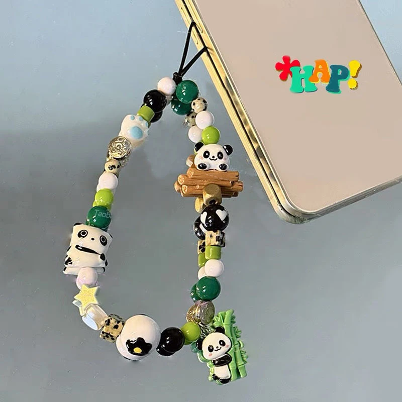 原创中国风卡通熊猫串珠手机链可爱包包挂件礼品panda礼物ins挂饰