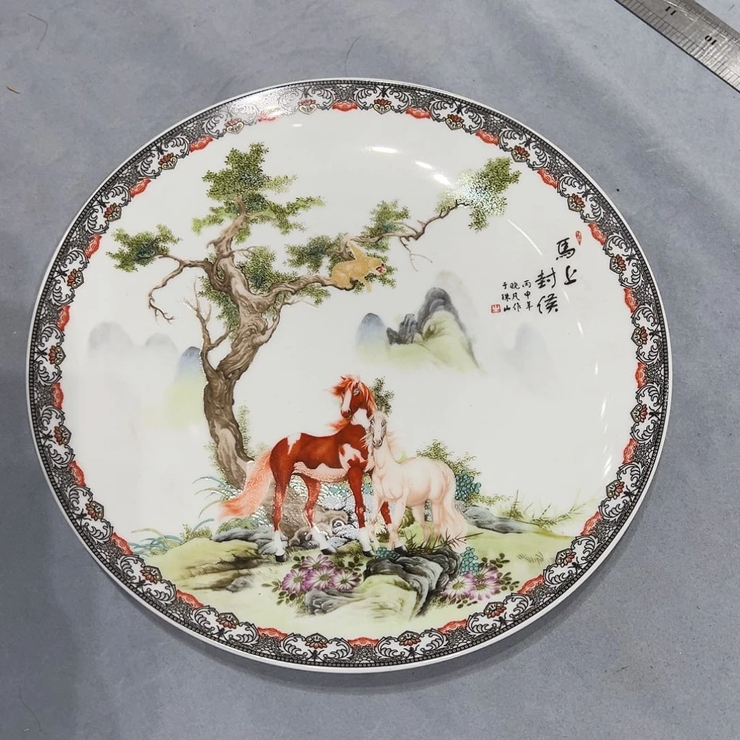 陶摆件26cm马上封侯赏盘