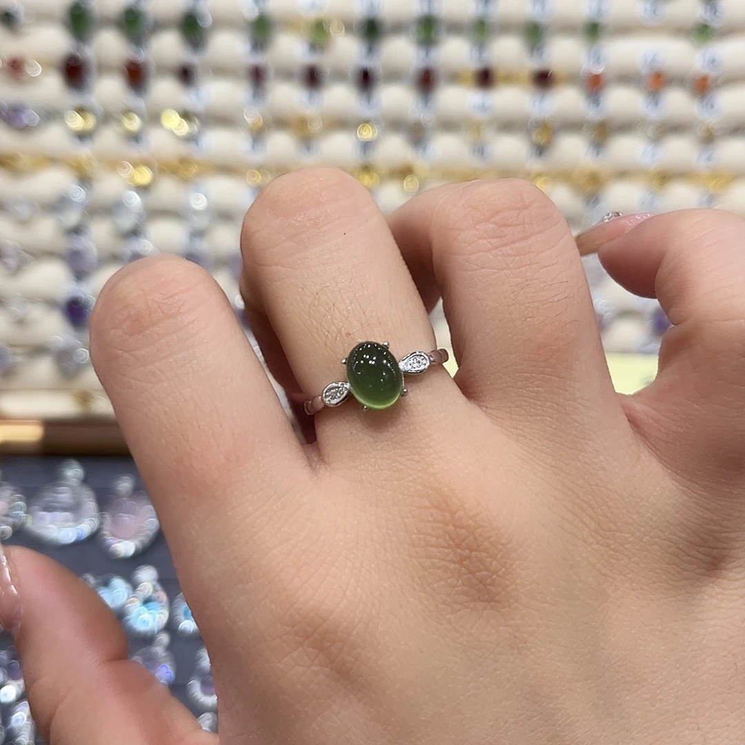 蛇纹石玉银S925镶嵌戒指