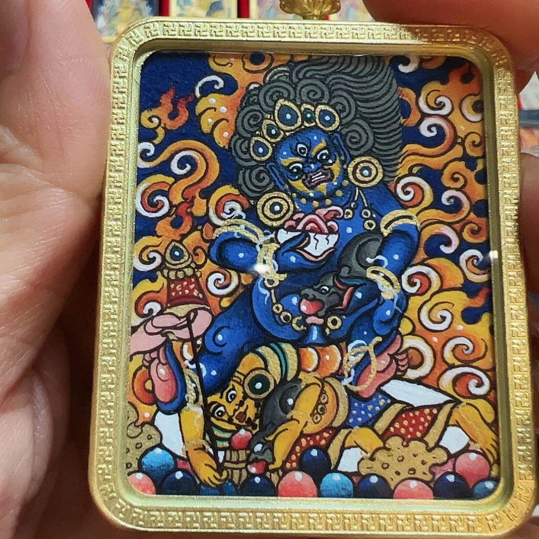 吊坠全手绘热贡唐卡黑财神