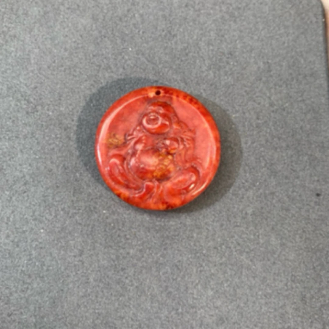 【亏米清仓】36mm橘莫色弥勒佛牌精工雕刻206