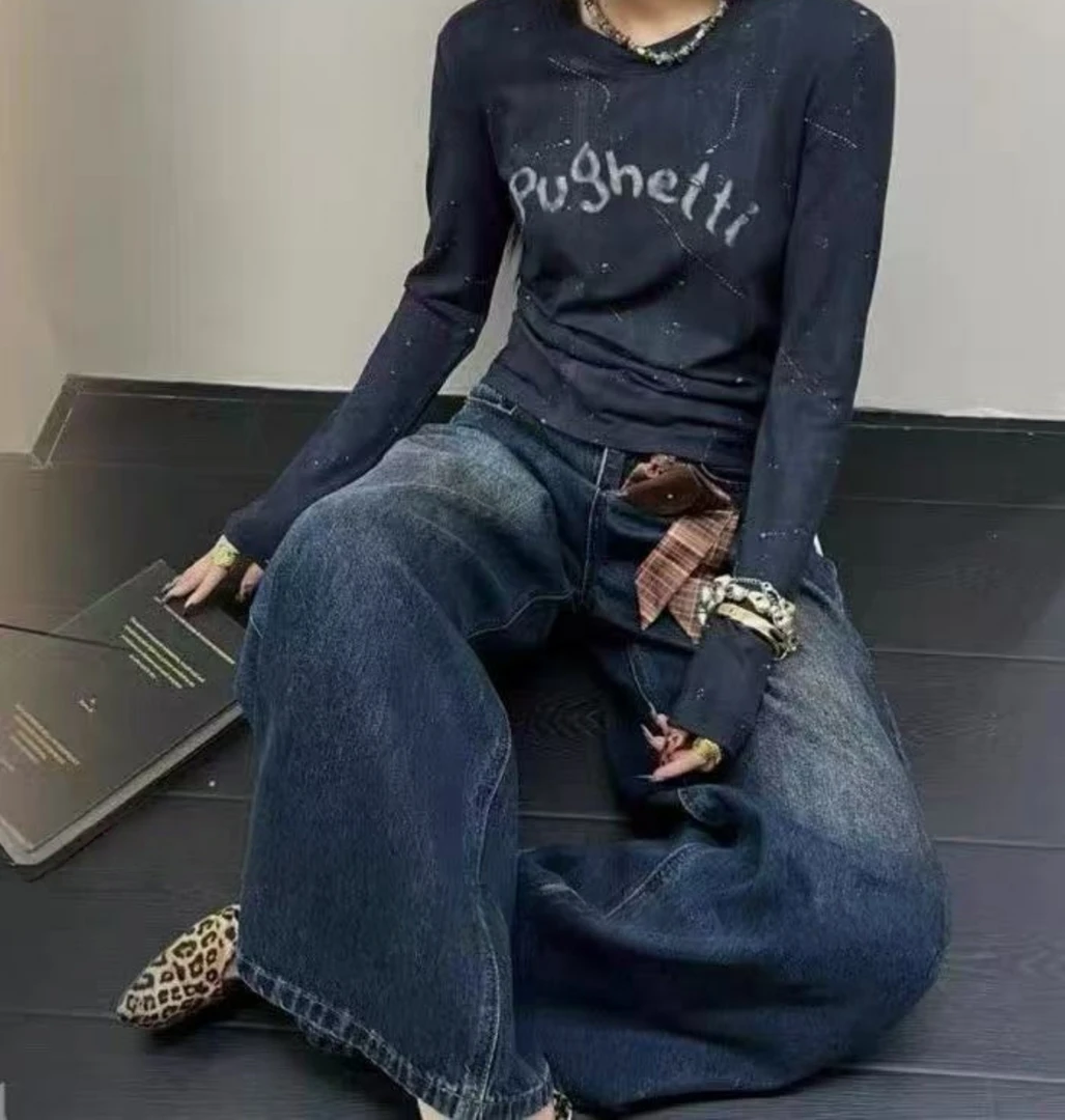 Manmi   收腰开衩设计款扎染印花打底衫  33710（C3）