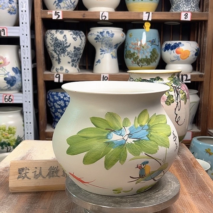 陶钱袋子荷花鸟陶瓷陶瓷陶瓷