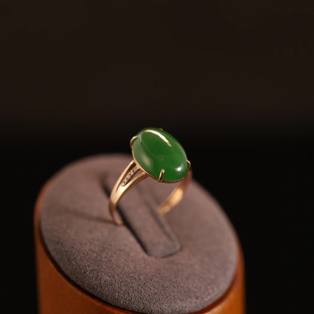 和田碧玉蛋面戒指 18K金 H18604