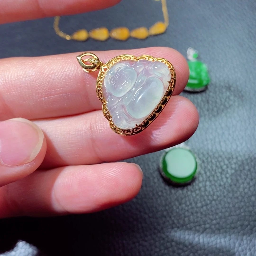 翡翠18K金镶嵌吊坠(不含链)