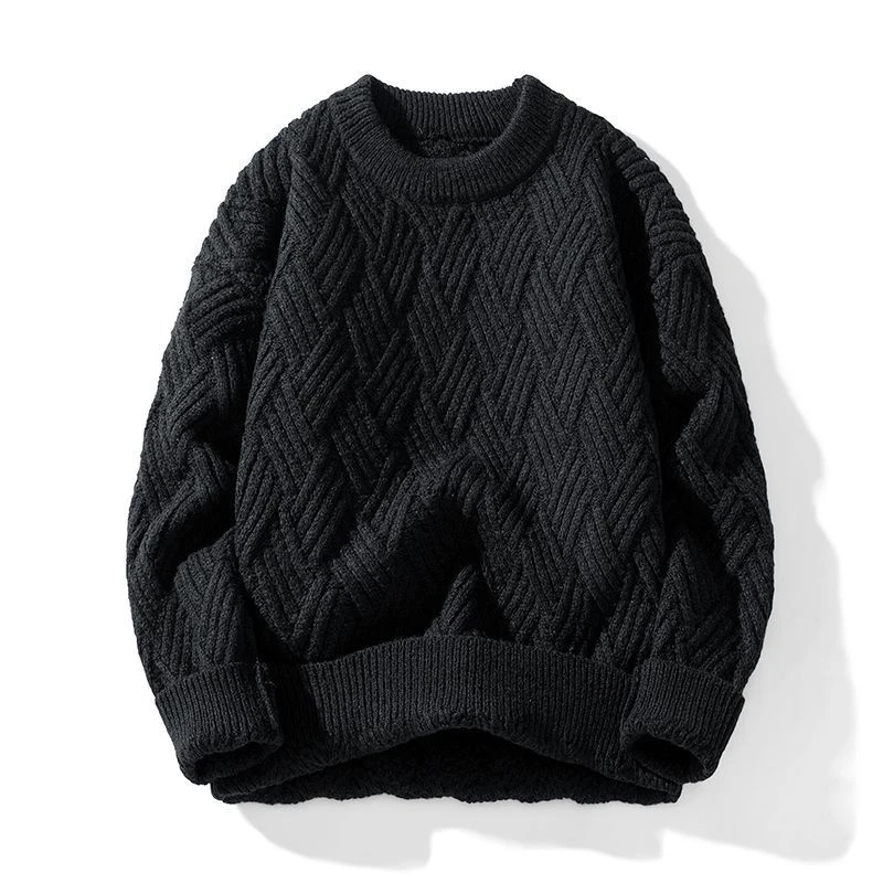 粗麻花编织毛衣男秋冬季大码保暖打底衫宽松套头长袖毛线衣外套潮