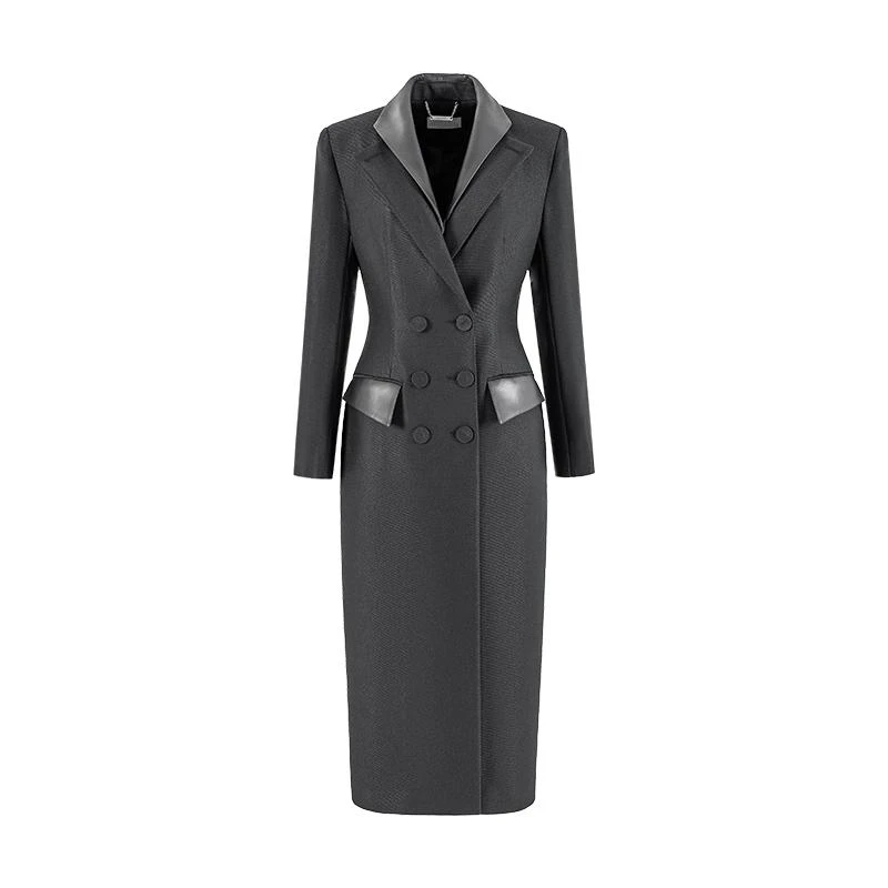 MAGGIE MA全黑穿搭法式轻奢长款全黑穿搭修身显瘦黑色大衣691C