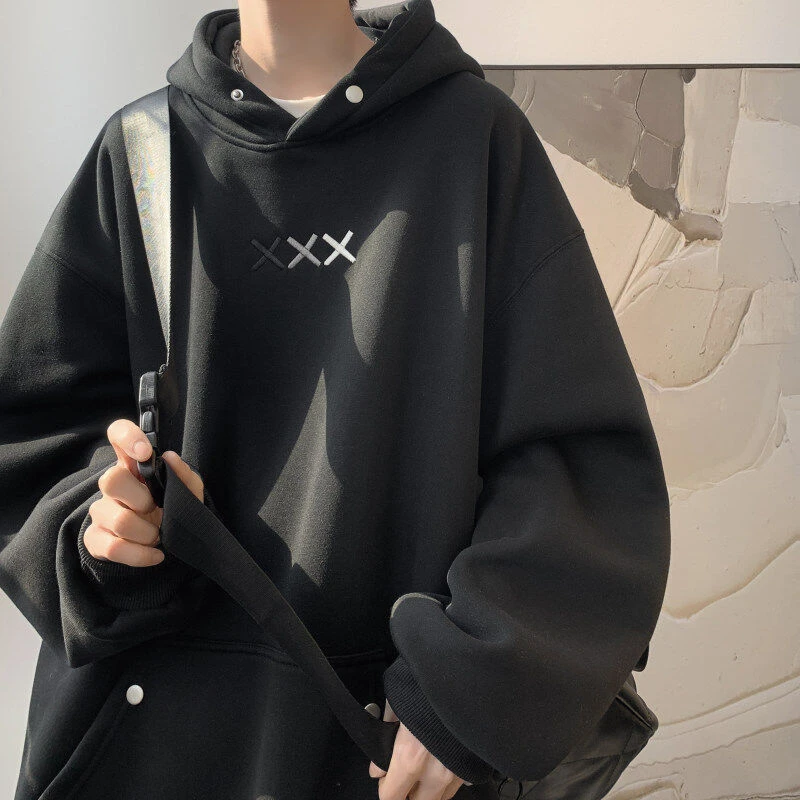 v37美式加厚卫衣男款春秋季刺绣设计感高街百搭休闲简约连帽外套