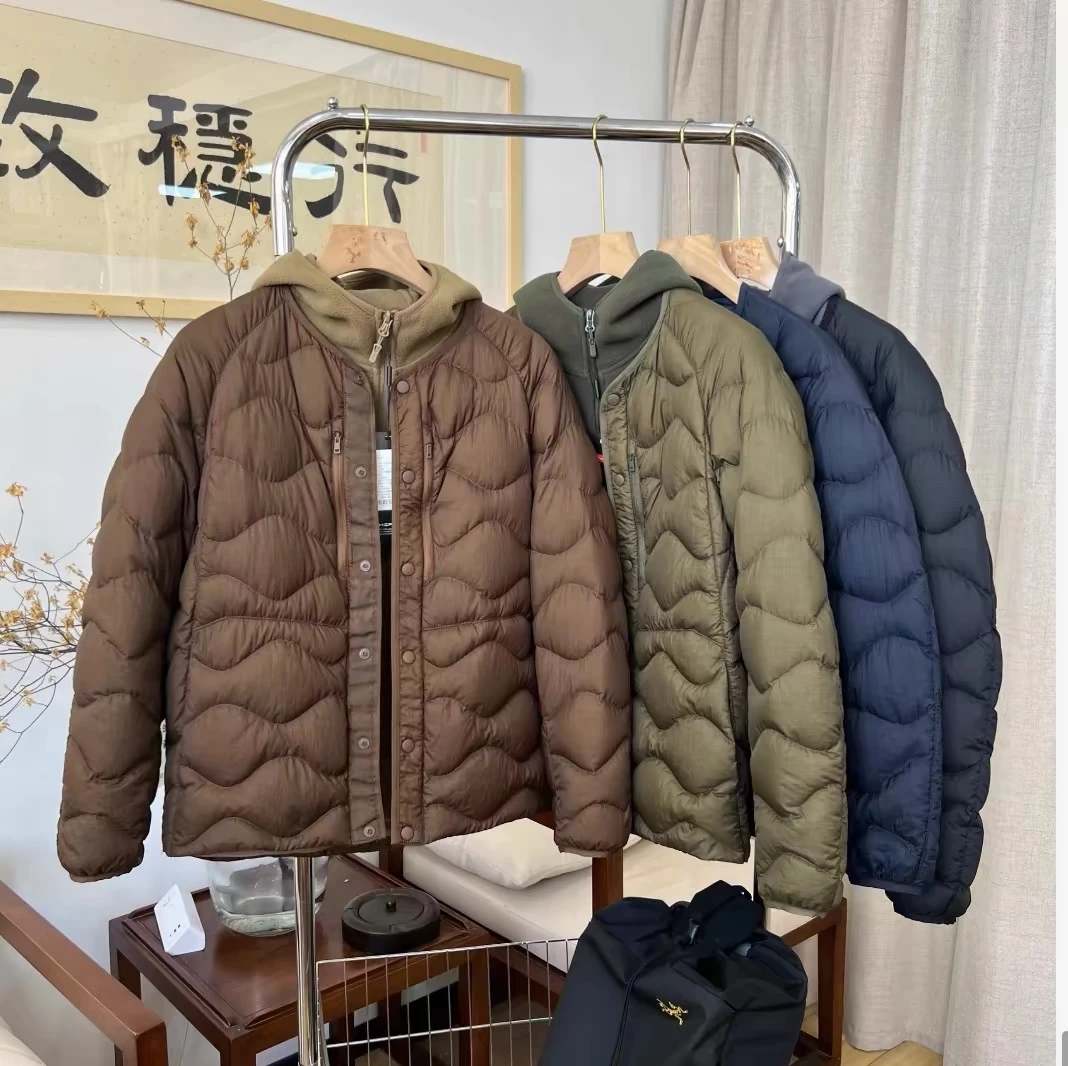 男女同款复古秋冬纯色圆领轻型羽绒服外套夹克情侣款