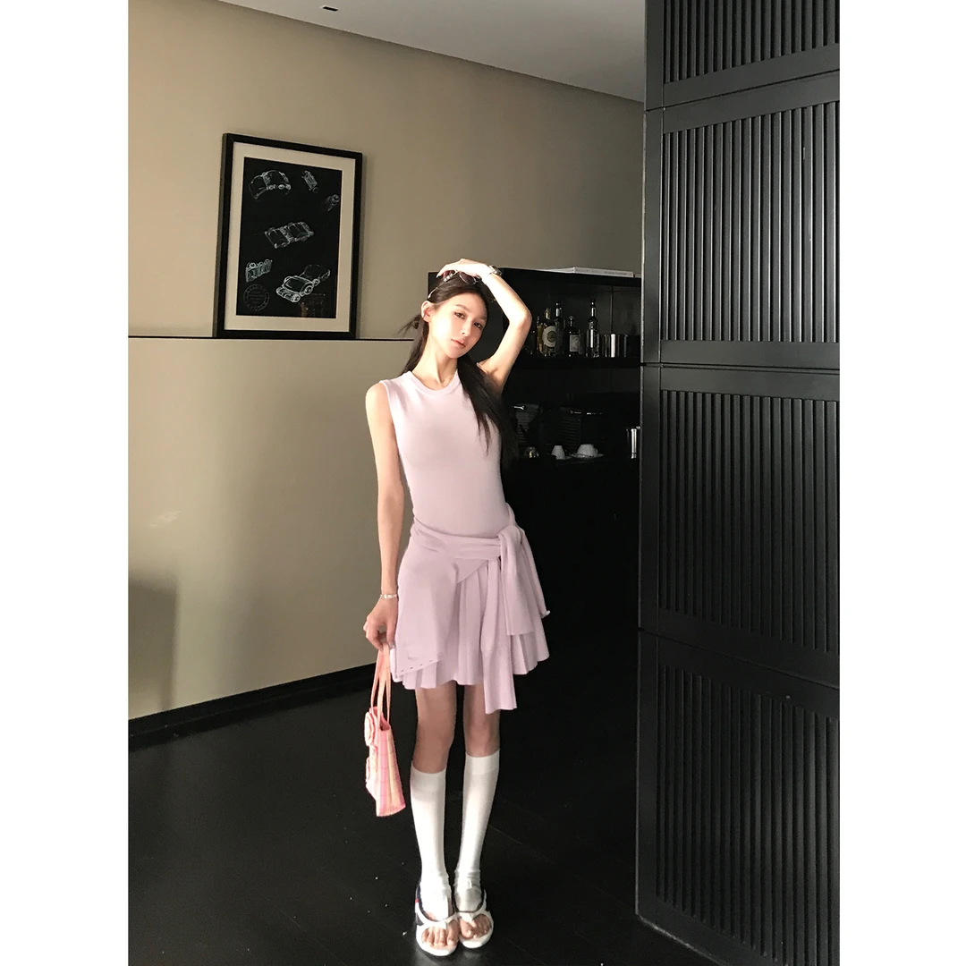 SKKSkk Store 宅女同款 春日马卡龙 羊毛学院风开衫百褶连衣裙女