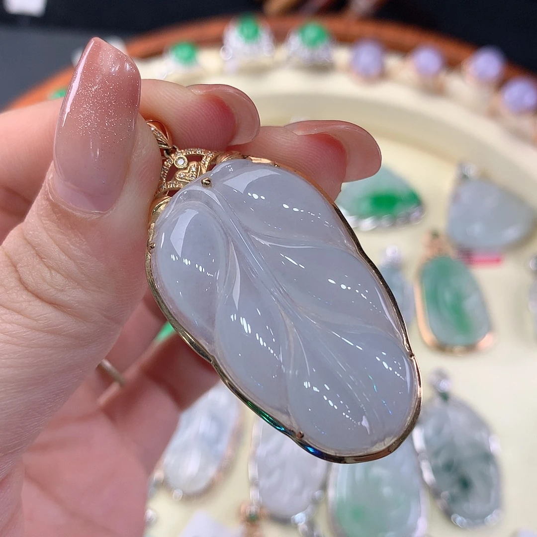 翡翠18K金镶嵌吊坠(不含链)