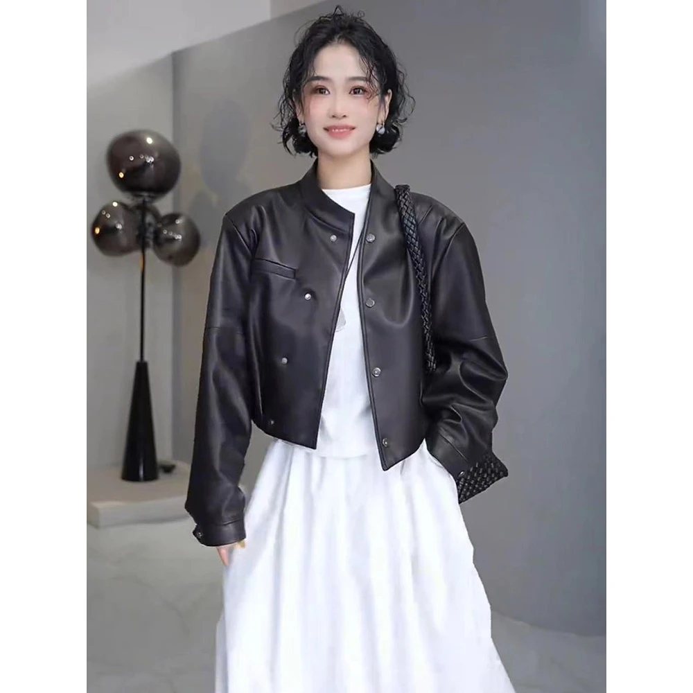 皮衣短款外套女爆款2025春秋休闲百搭宽松减龄超好看设计感不规则