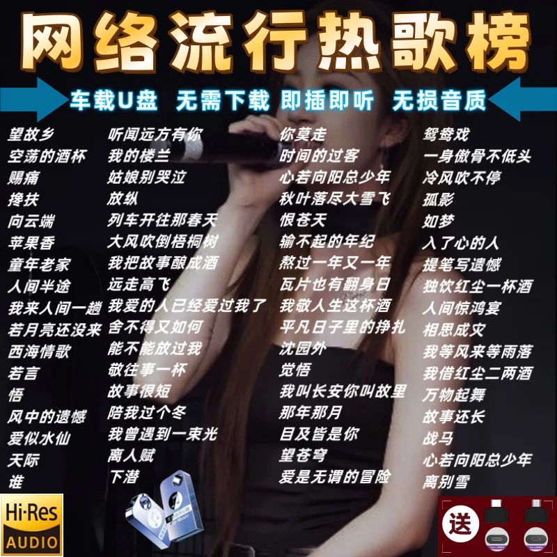 热门歌曲无损高音质优盘2025网络最新款抖音流行网红新歌车载u盘