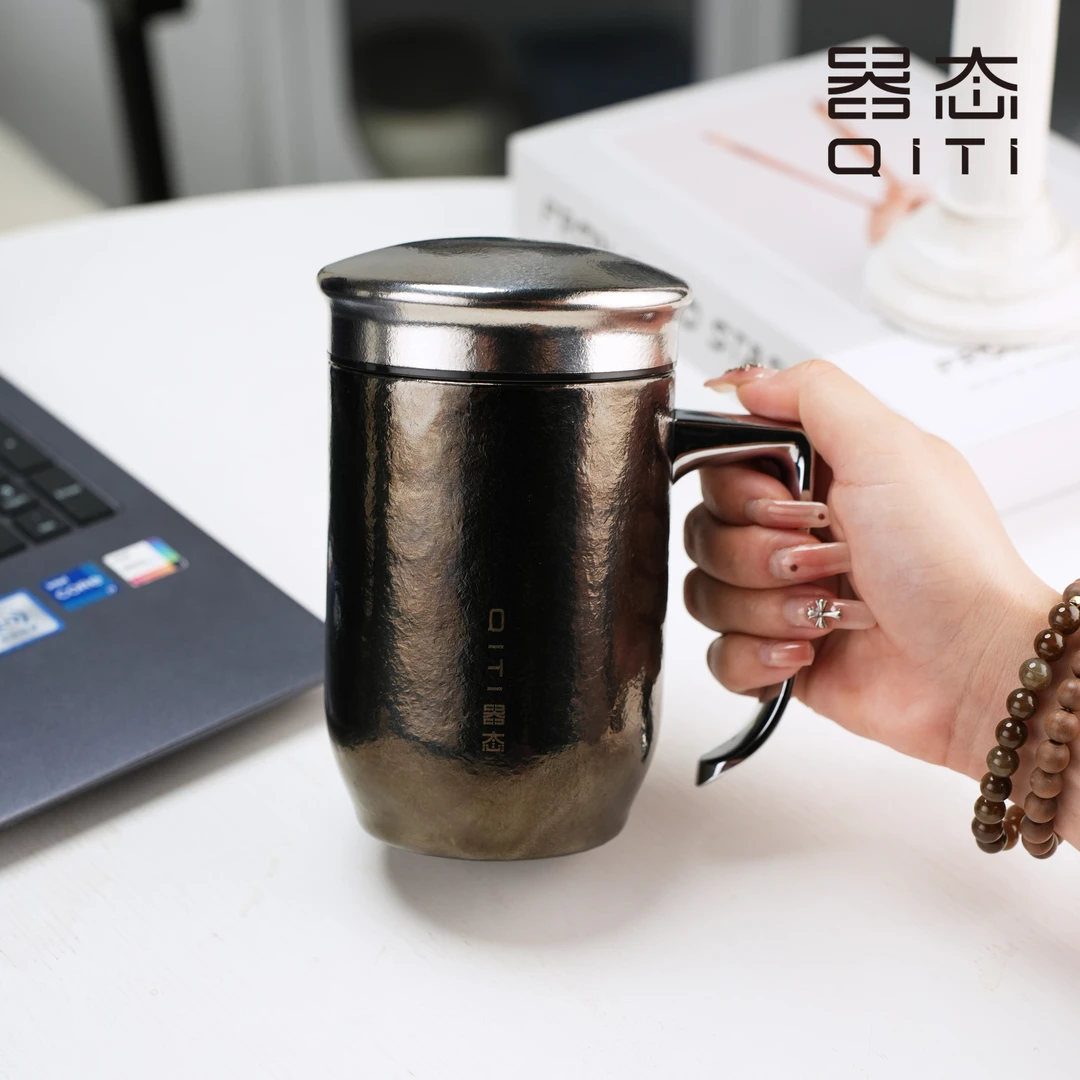 器态-纯钛家庭带盖杯泡茶杯大容量防烫喝水杯家用创意