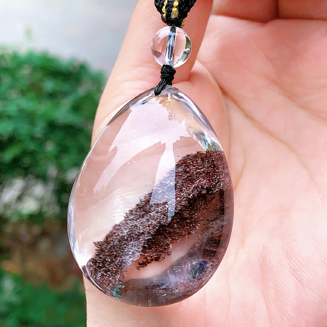 东海水晶天然紫幽灵水晶水滴吊坠毛衣链平安项坠男女款聚宝盆饰品