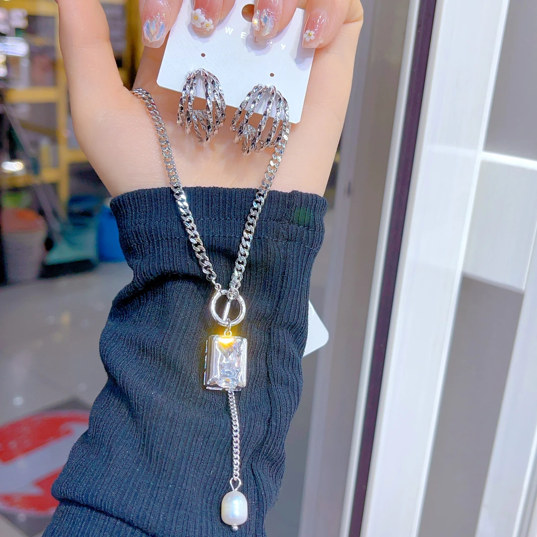 钛钢项链 932新款两件套首饰耳环项链爆款白搭时尚