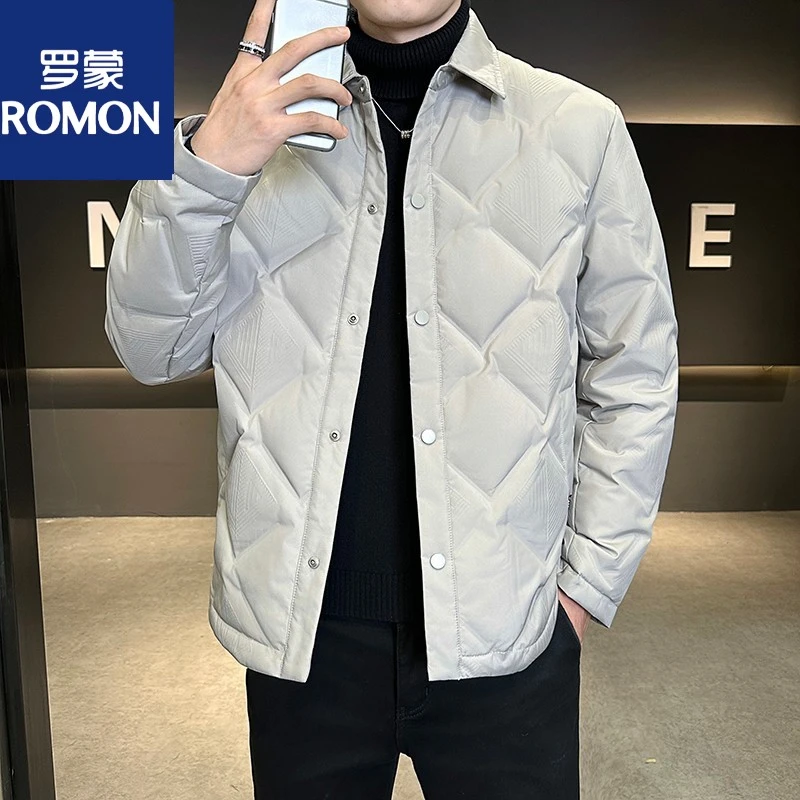 Romon/罗蒙【羽绒服】秋季男士休闲商务风轻薄翻领保暖优等品羽绒服