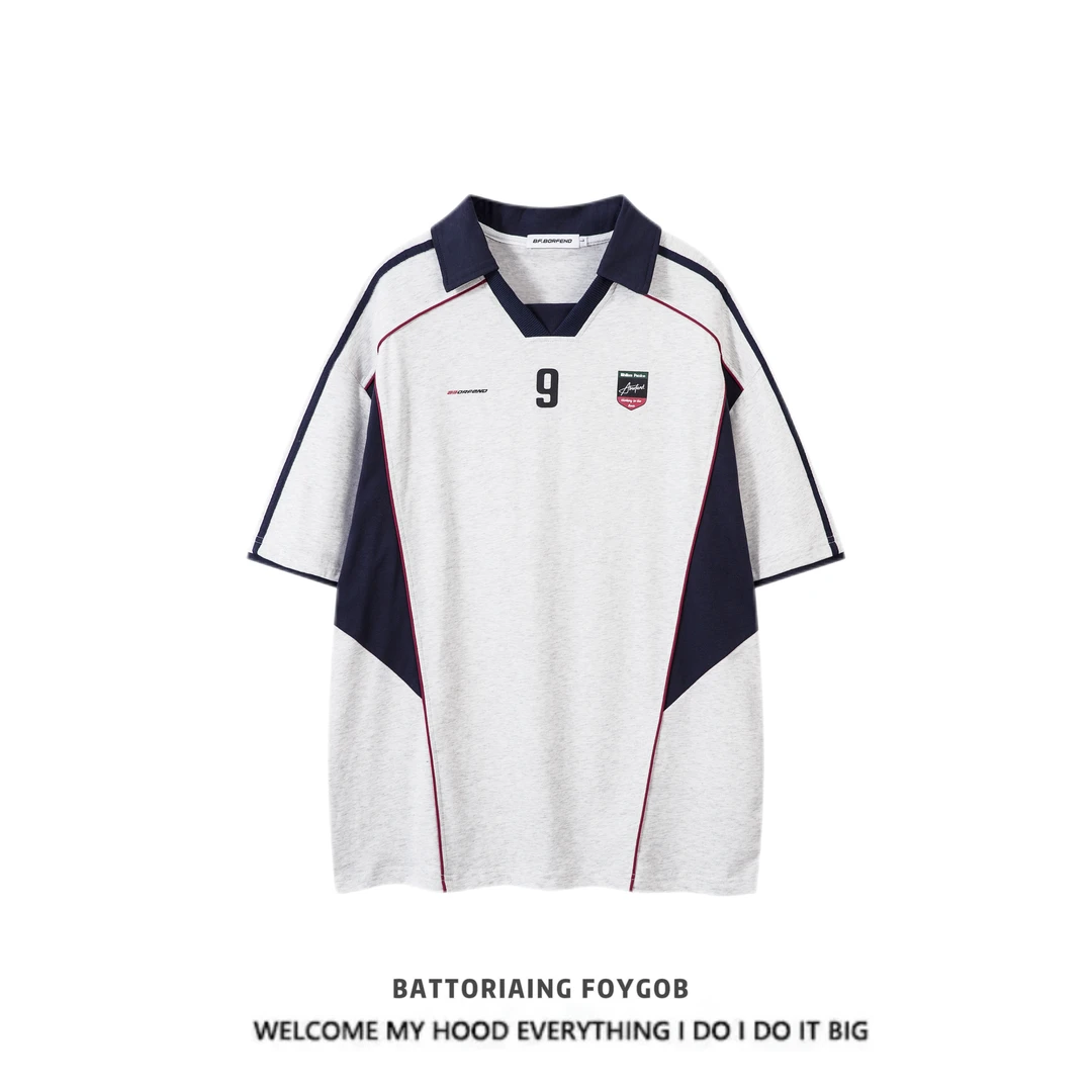 FOYGOB原创复古运动风撞色数字翻领情侣休闲设计感短袖T恤A151