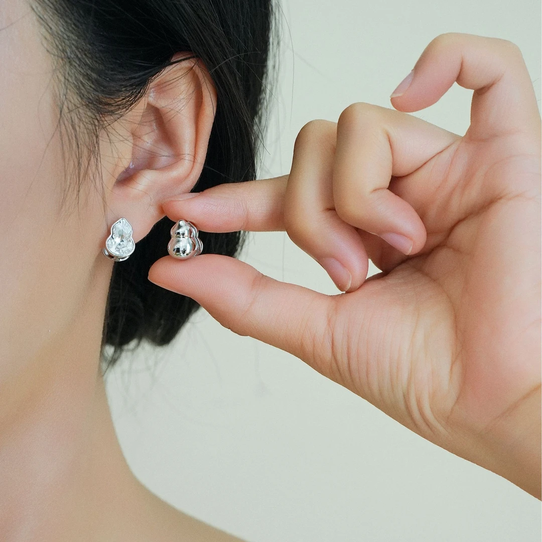 铜合金耳饰 双面葫芦耳钉轻奢高级感气质百搭女士耳环玄学旺财