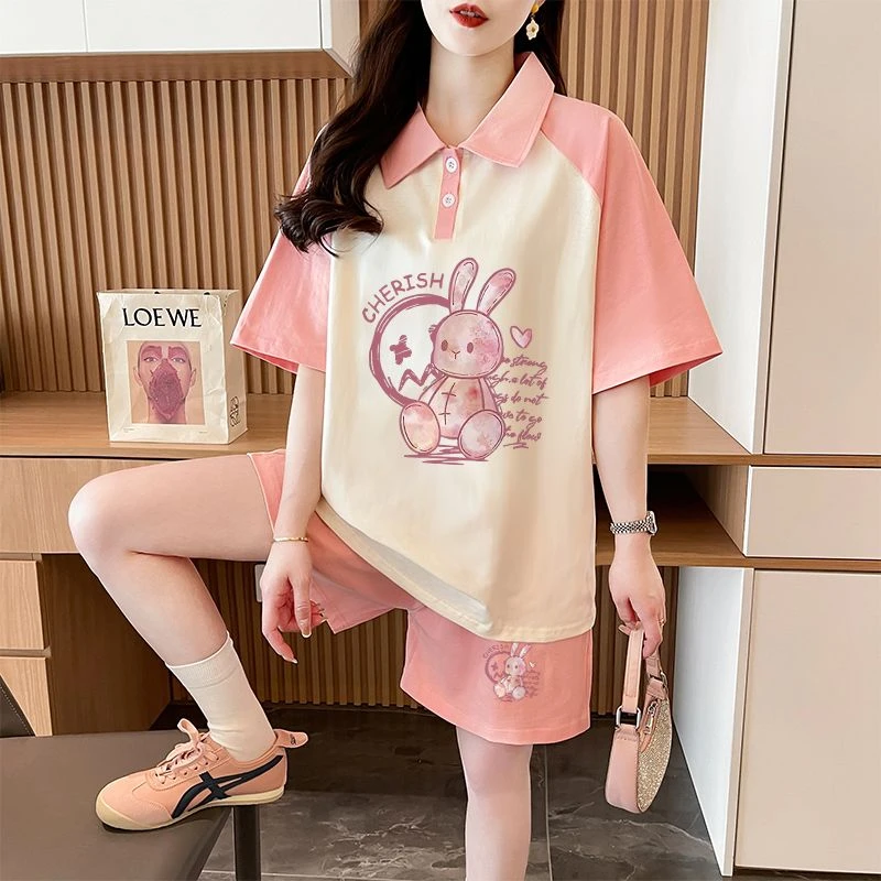 休闲运动套装小个子宽松沙丘废土风美式初恋风慵懒风洋气时尚夏季