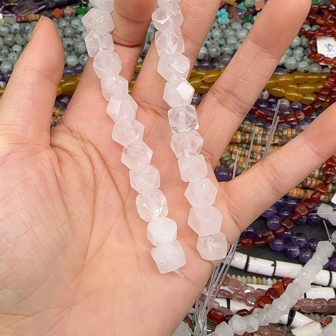 玛瑙/玉髓合金珠宝半成品老矿白水晶八棱8mm半条