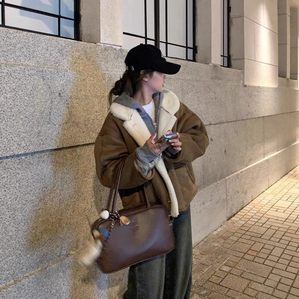 6.2025冬季新款皮毛一体羊羔毛外套女秋冬机车服韩系宽松毛毛外套