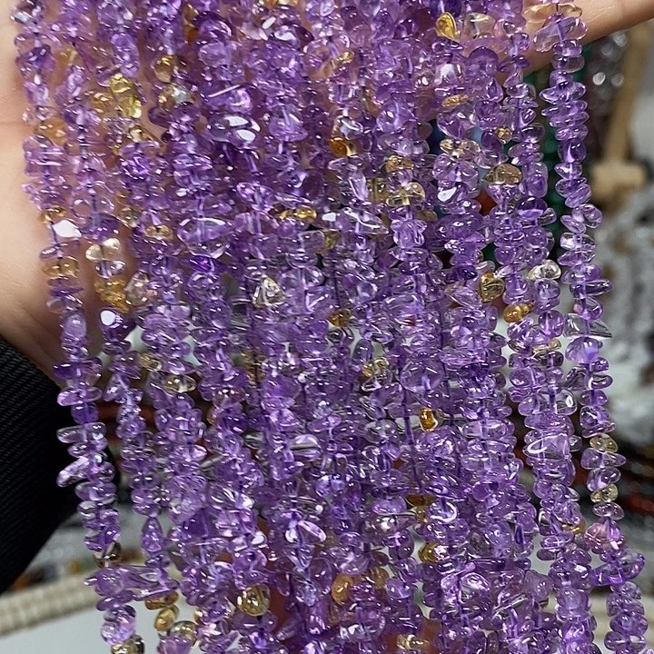 玛瑙/玉髓未镶嵌珠宝半成品天然高透紫黄晶绕手4圈