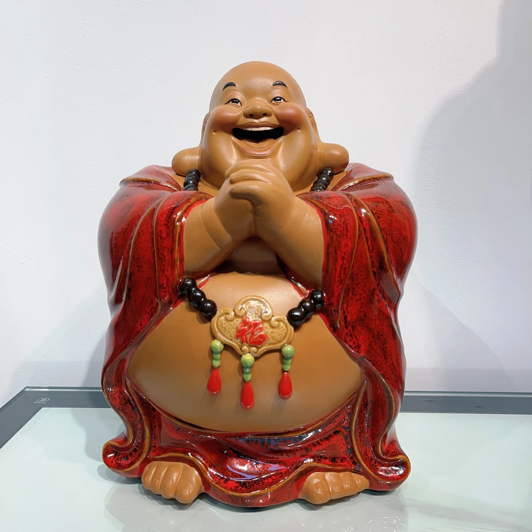 【恭喜笑佛-长30宽24高40厘米】精品石湾手工摆件家居玄关摆件陶瓷