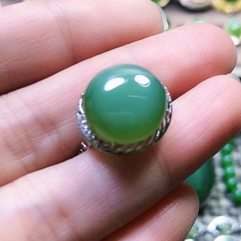 和田玉戒指银S925镶嵌