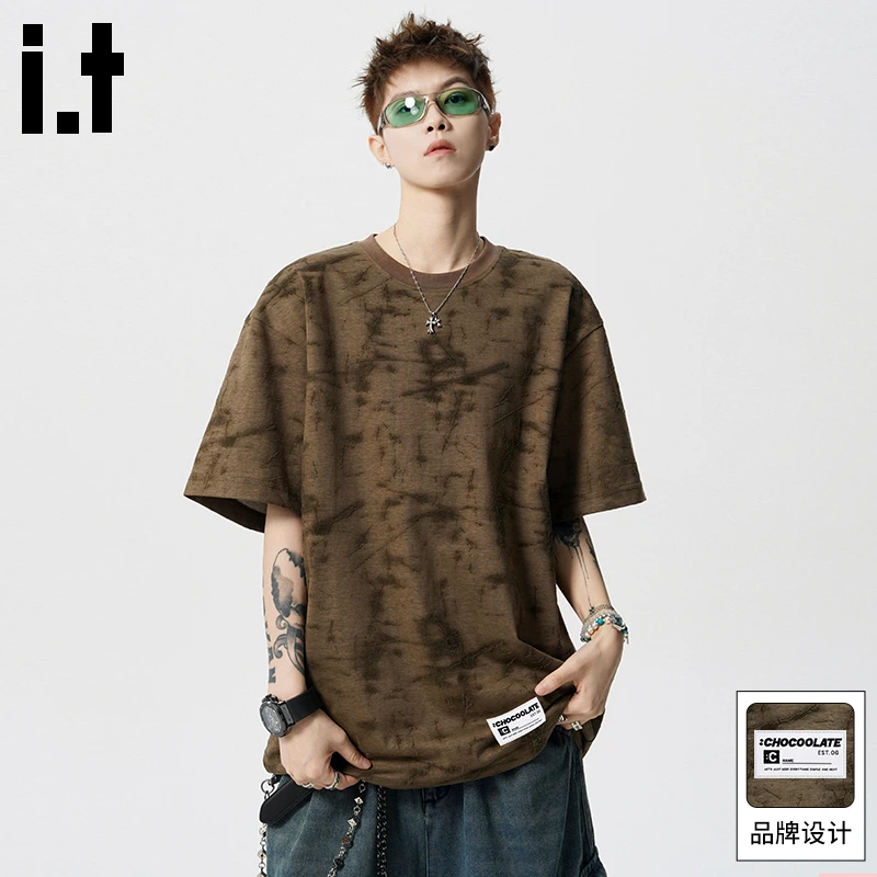 it:CHOCOOLATE复古扎染短袖男款2025夏季宽松潮牌圆领美式重磅T恤