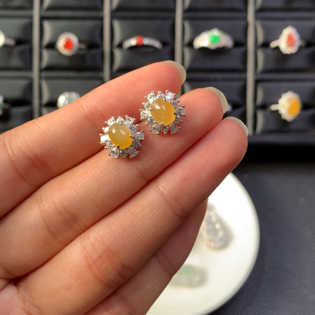 翡翠银S925镶嵌耳饰