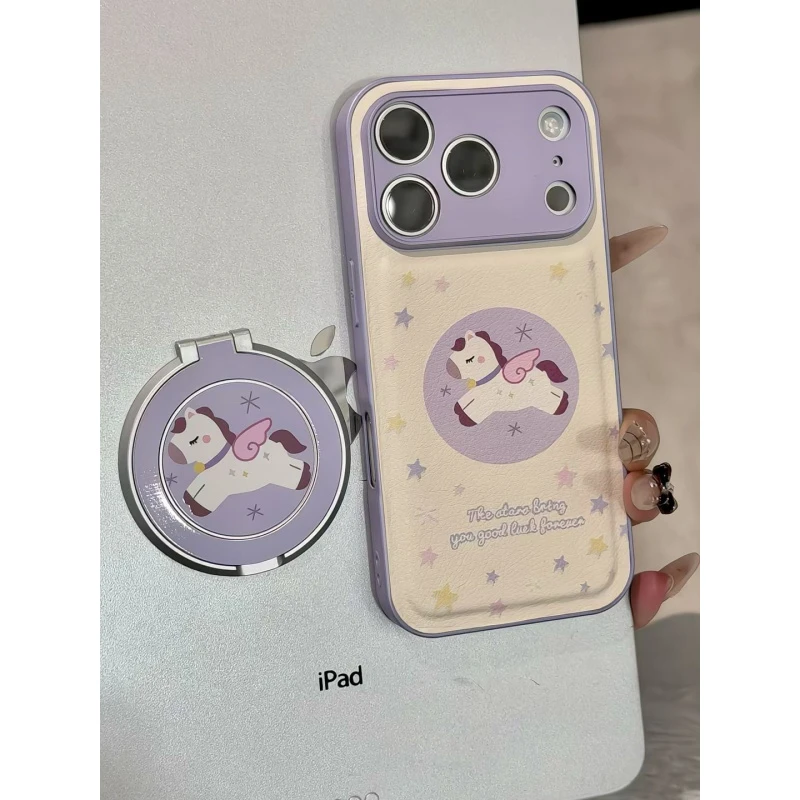 紫色小马适用苹果17pro手机壳16pm华为p70金属皮纹防摔荣耀小米17