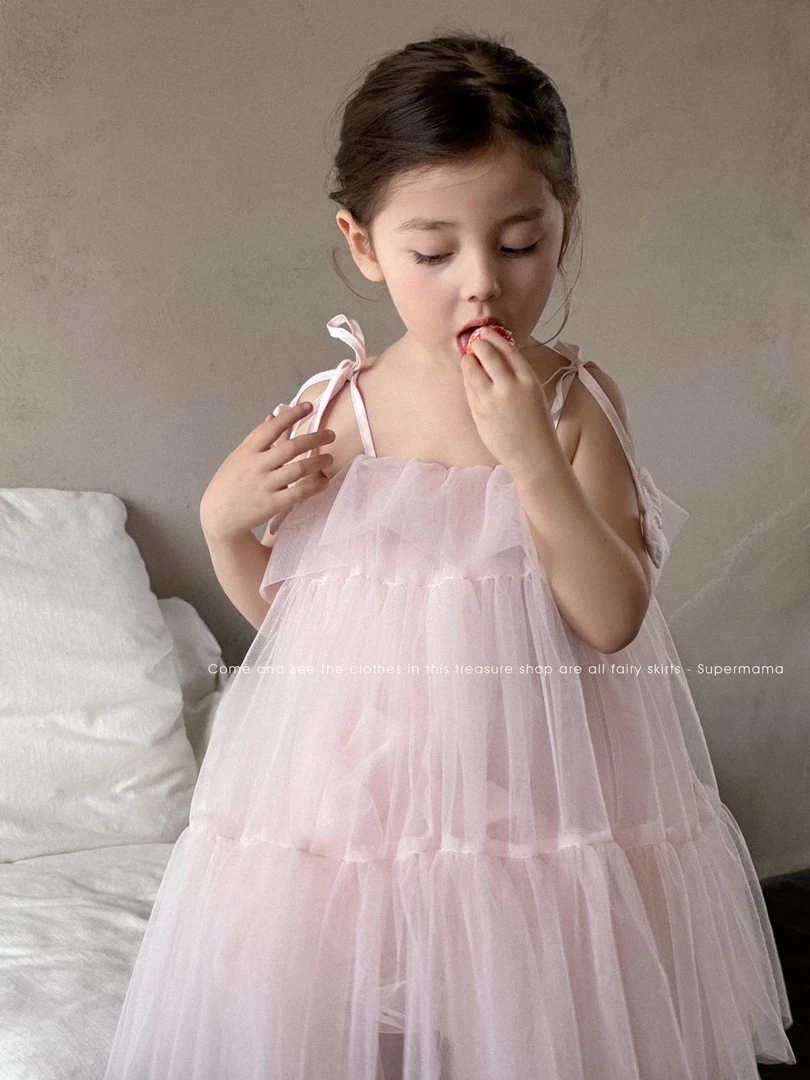 SuperMama爱心仙女纱裙女童女孩连衣裙甜美独特儿童公主裙生日裙