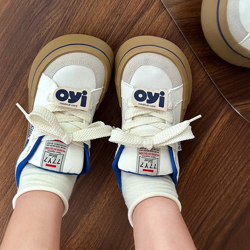 原创小众韩版芒果头帆布鞋女2025春季新款ins学生厚底百搭小白鞋