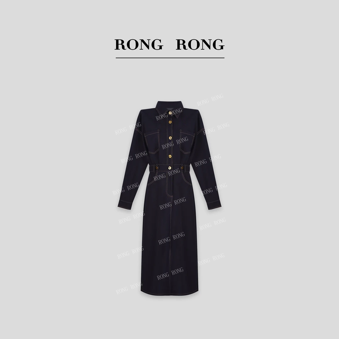 溶溶【苍蓝山影】RONGRONG 混纺空气层压线收腰连衣裙ZGC6L1000B